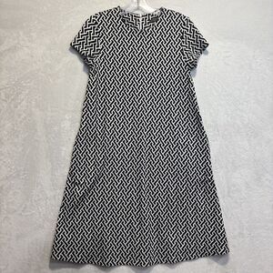 J. McLaughlin Black White Geometric Trapeze Short Sleeve Dress Size XS Pockets
